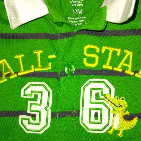 ☆NWT☆Beautiful Boys Polo Style Green/Gray Short Romper☆Carter's J.O.Y☆12mo - Picture 5 of 12